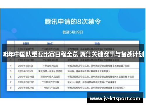 明年中国队重要比赛日程全览 聚焦关键赛事与备战计划